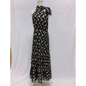 RIXO ELEANOR Polka Dot Halterneck Tie Midi Dress Sz S